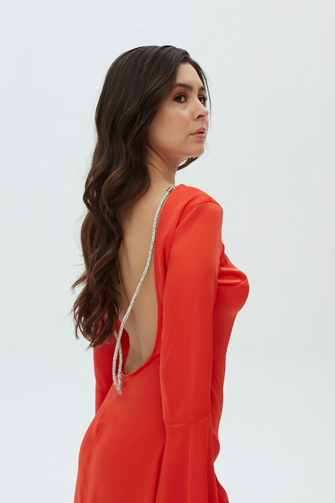 Back Detailed Mini Satin Dress